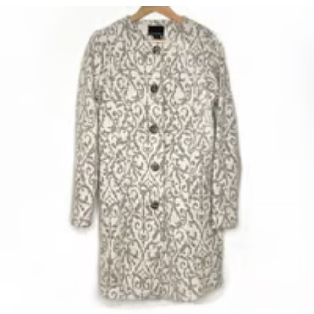 Cynthia Rowley White and Gray Pea Coat with Serpentine Pattern